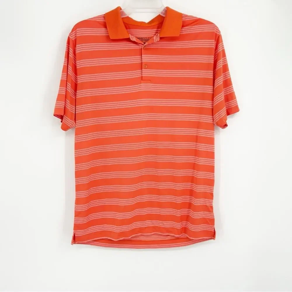Nike Golf Dri-Fit Striped Orange Polo Shirt‎ Size Large
